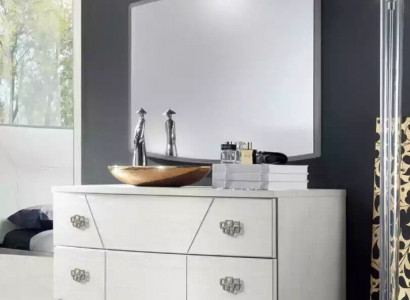 Schlafzimmer Set Kommode Spiegel Luxus Komplettes weiß Sideboard 2tlg